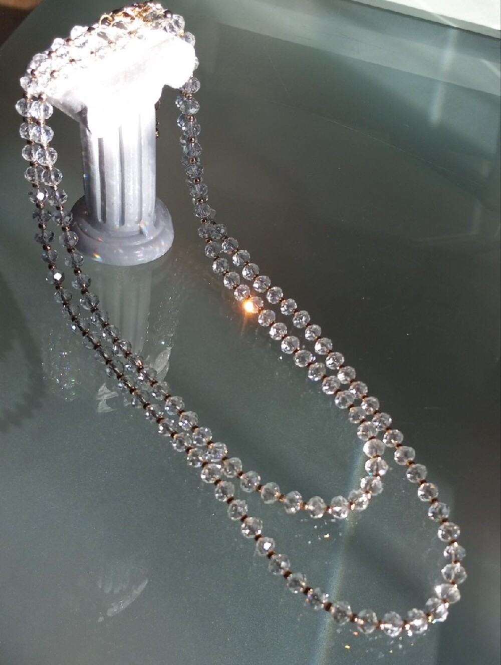 Joan Rivers 48” Faceted Clear Glass Bead Gold Tone Long Necklace